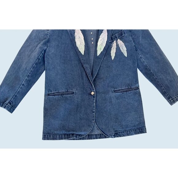 Vintage JORDACHE Hand Painted Denim Jacket Blazer Coat 80s / 90s Sz M - Picture 4 of 8